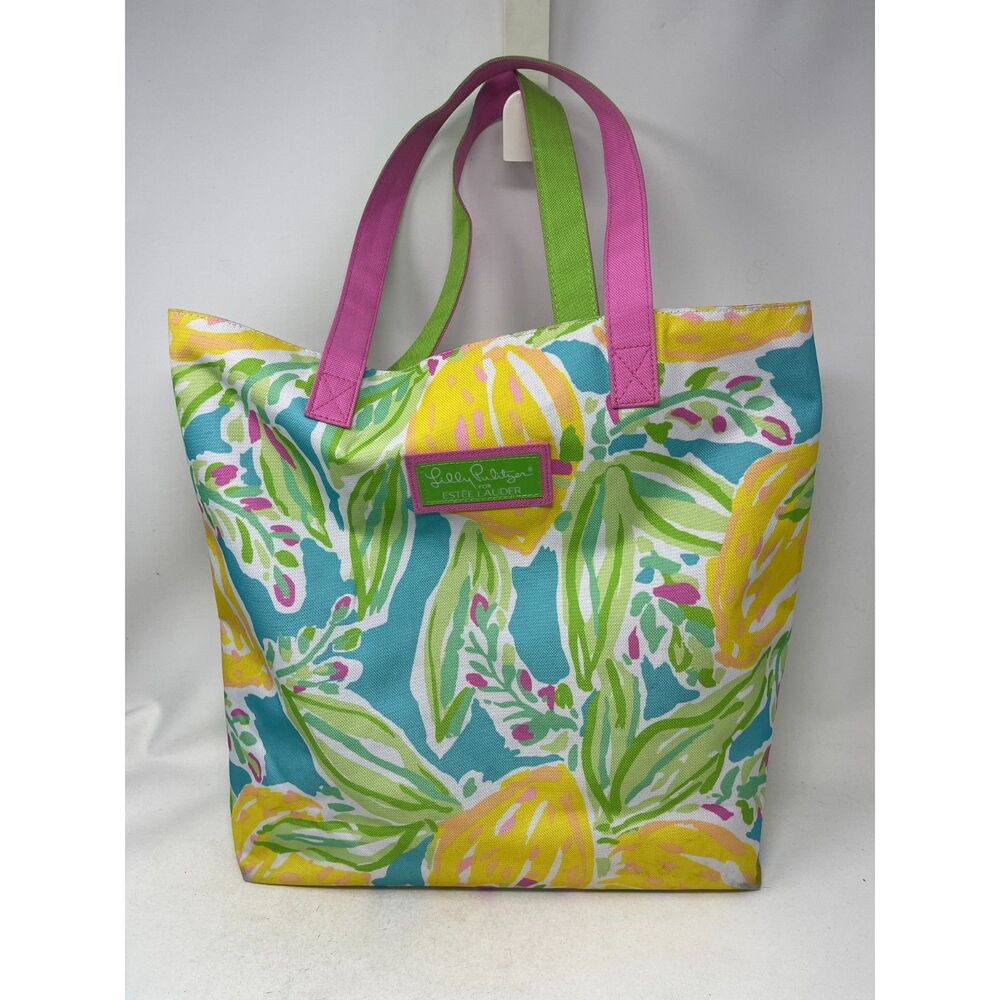 Lilly Pulitzer Estee Lauder Floral Tote Bag Tropical Pastel Lemon Shopping Beach